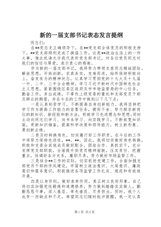 新的一届支部书记表态发言提纲材料
