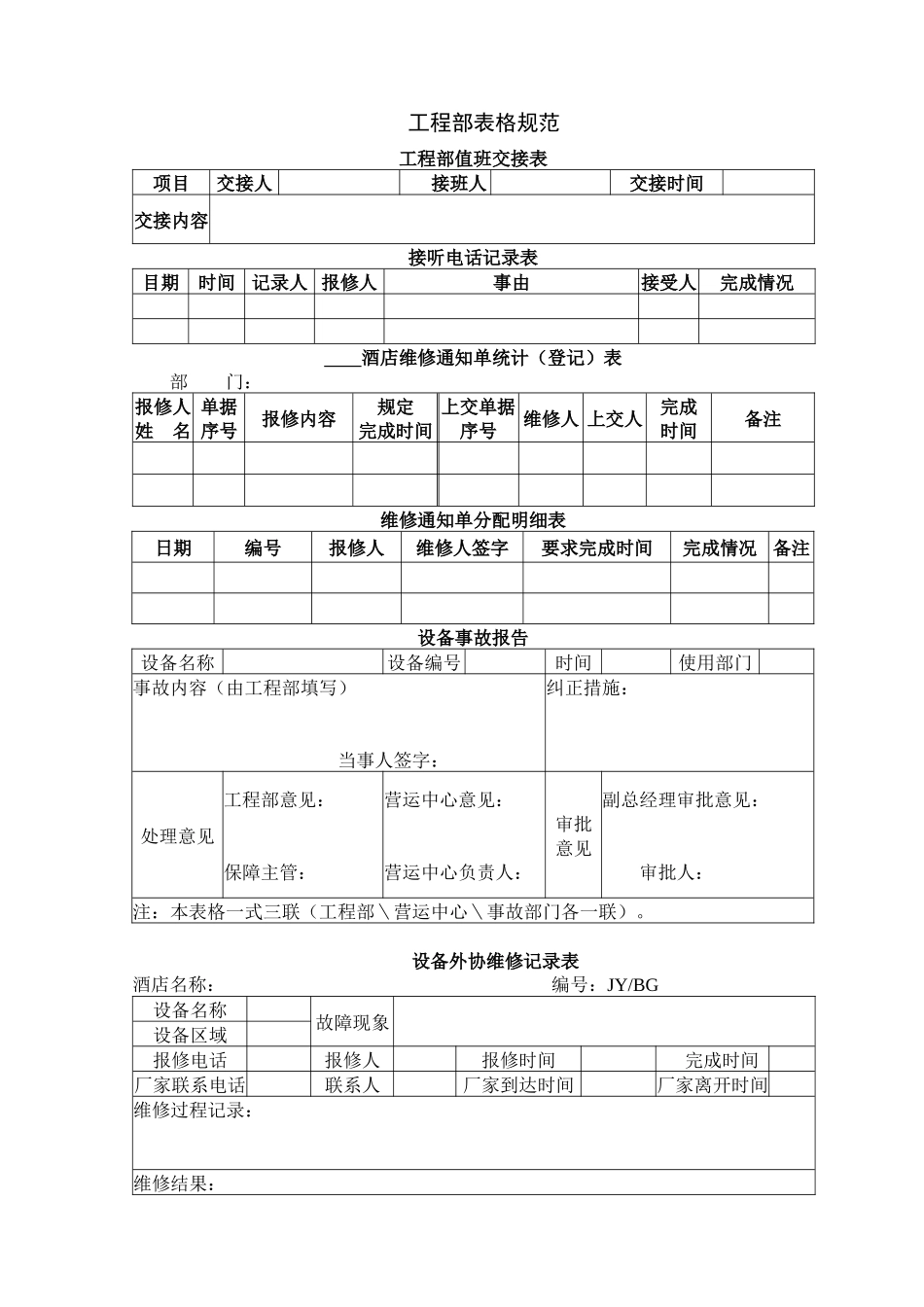 工程部表格规范_第1页
