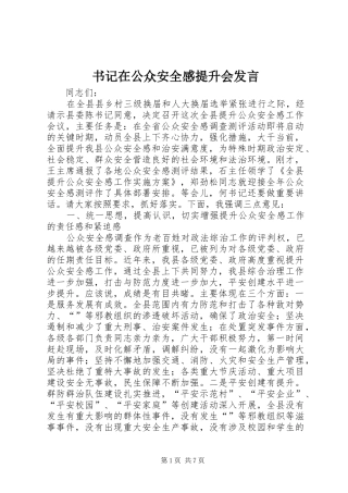书记在公众安全感提升会发言稿
