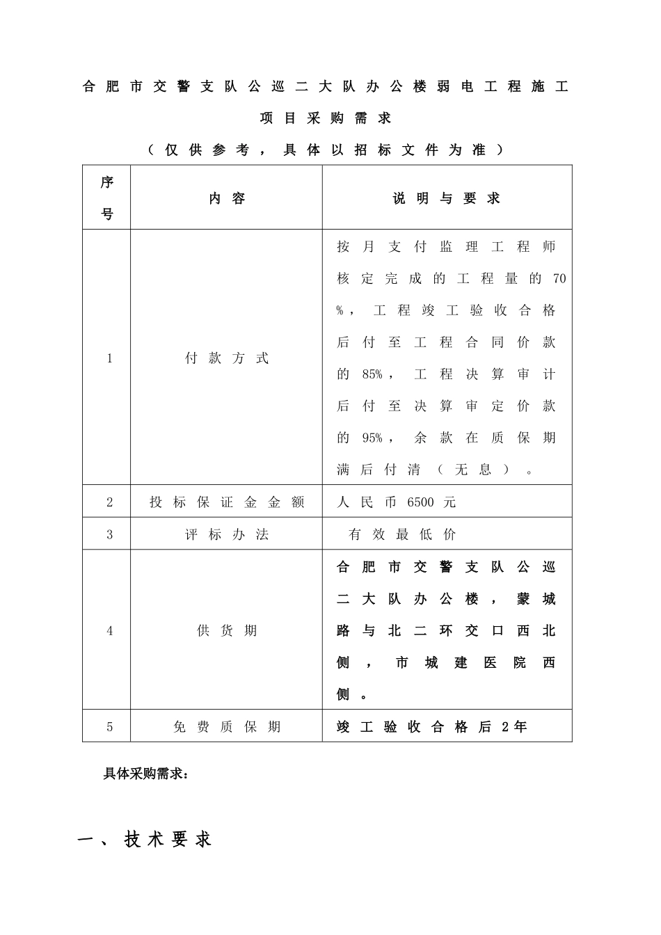 合肥市交警支队公巡二大队办公楼弱电工程施工项目采购..._第1页