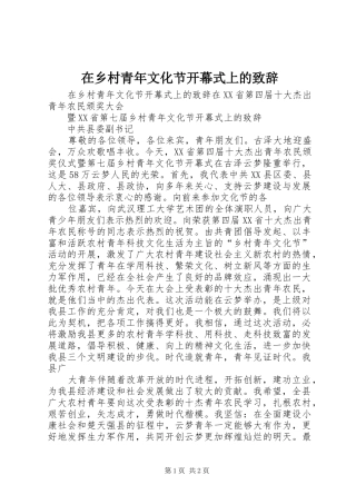 在乡村青年文化节开幕式上的演讲致辞范文