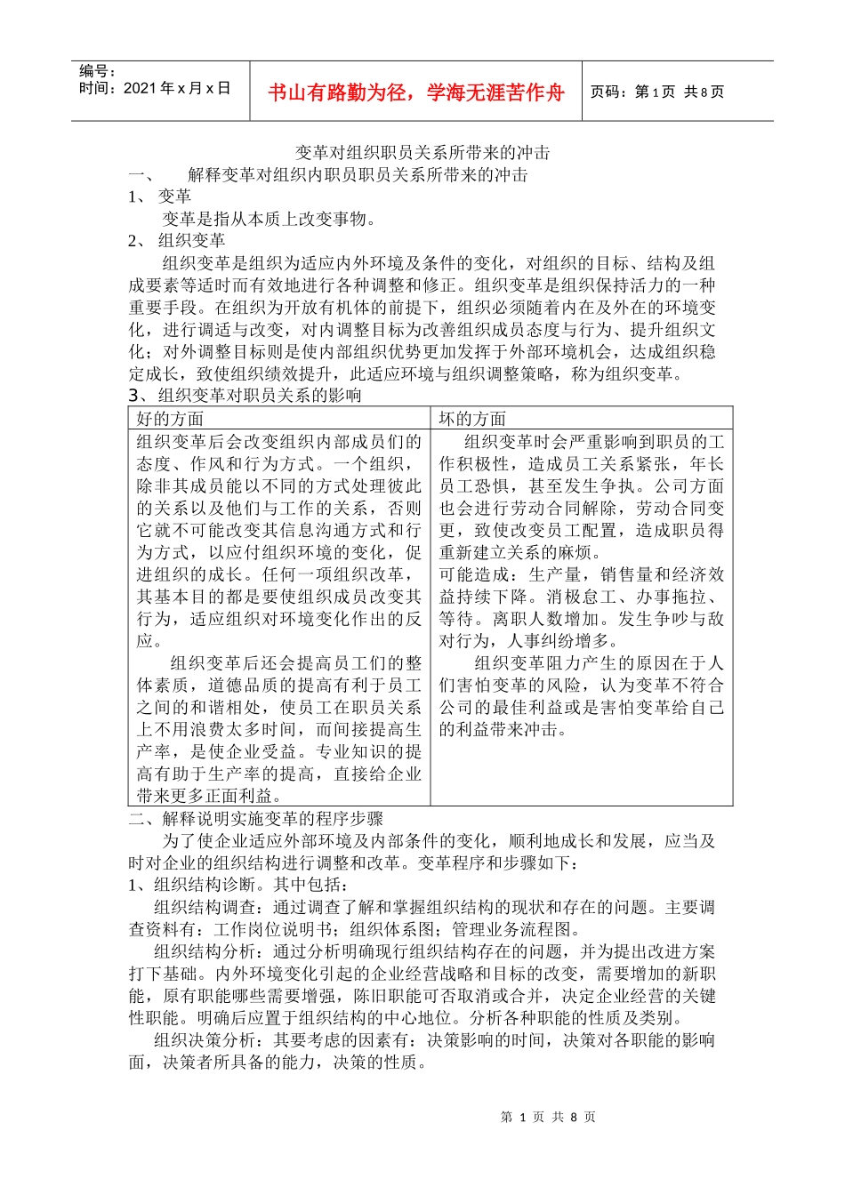 变革对组织职员关系所带来的冲击_第1页