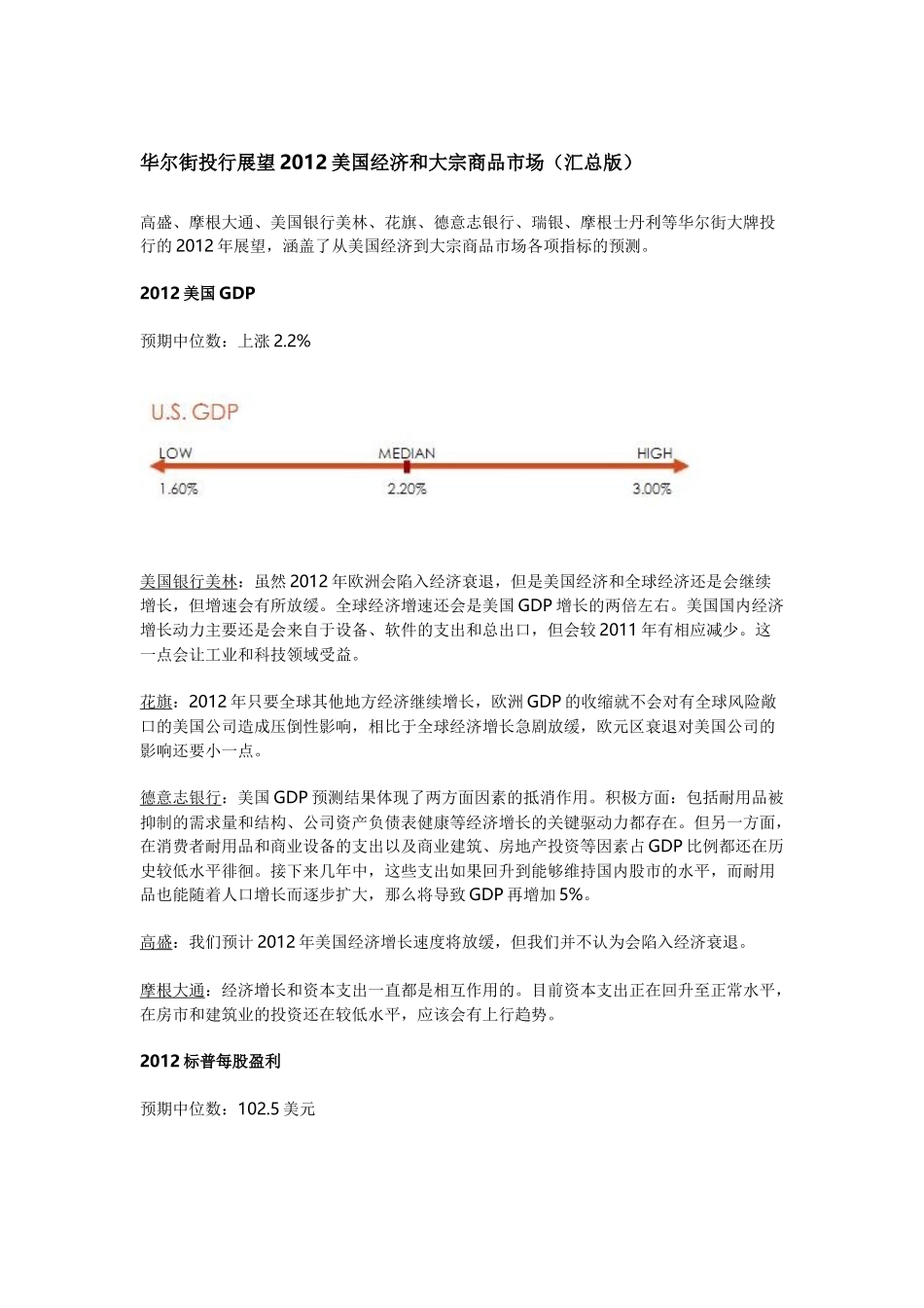 华尔街投行展望XXXX美国经济和大宗商品市场_第1页