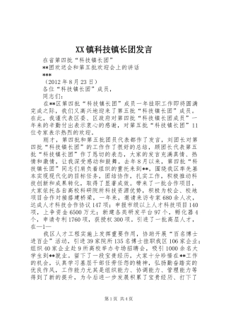 XX镇科技镇长团发言稿