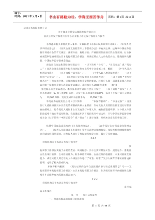 华龙证券有限责任公司发行保荐工作报告