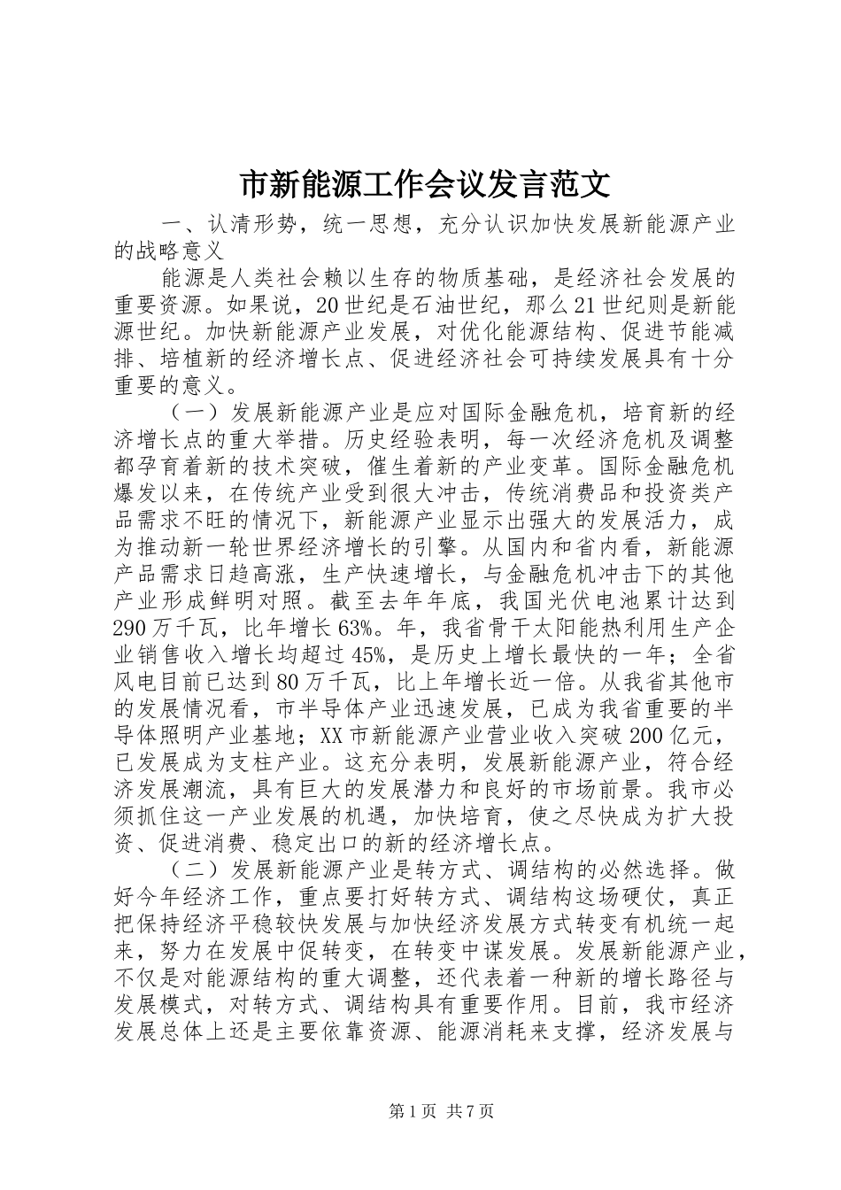 市新能源工作会议发言稿范文_第1页