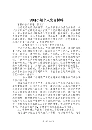 调研小组个人发言材料提纲