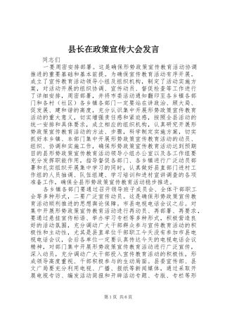 县长在政策宣传大会发言稿