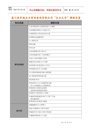 厦门英卓越企业管理咨询有限公司企业大学课程设置