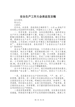 安全生产工作大会表态发言