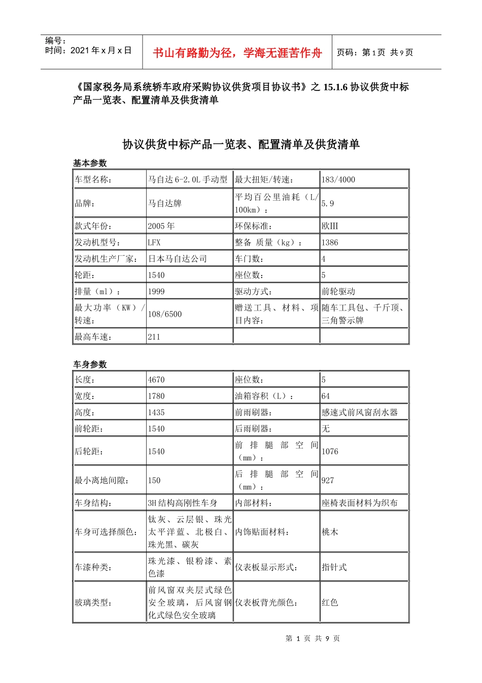 协议供货中标产品一览表、配置清单及供货清单_第1页