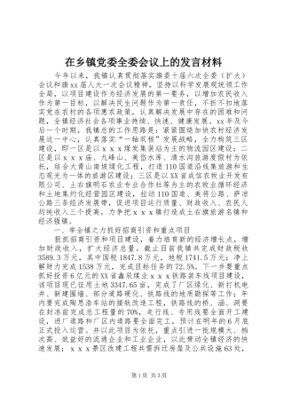 在乡镇党委全委会议上的发言材料提纲