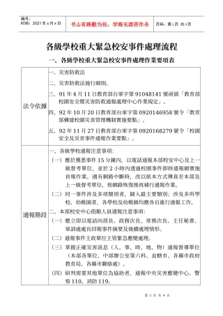 各级学校重大紧急校安事件处理流程