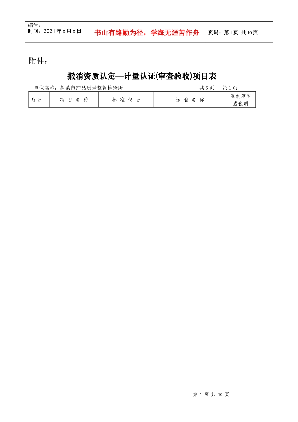 单位：蓬莱市产品质量监督检验所_第1页