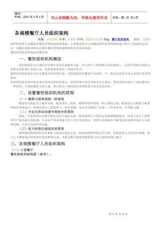 各规模餐厅人员组织架构