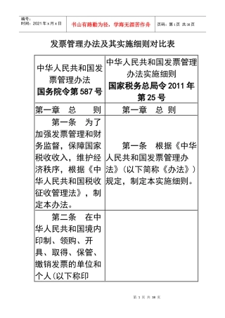 发票管理办法及其实施细则对比表分析