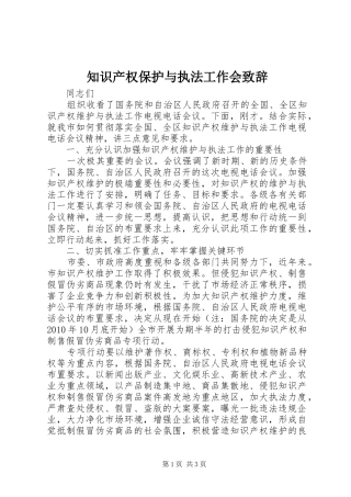 知识产权保护与执法工作会演讲致辞