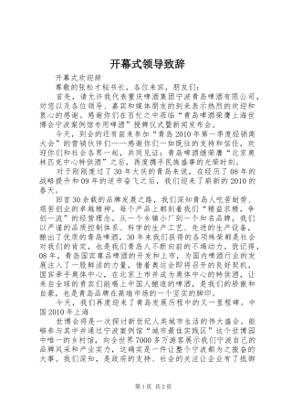 开幕式领导演讲致辞