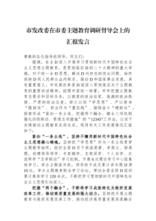 市发改委在市委主题教育调研督导会上的汇报发言