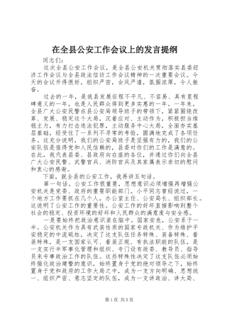 在全县公安工作会议上的发言提纲材料