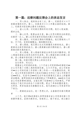 第一篇：巡察问题反馈会上的表态发言稿