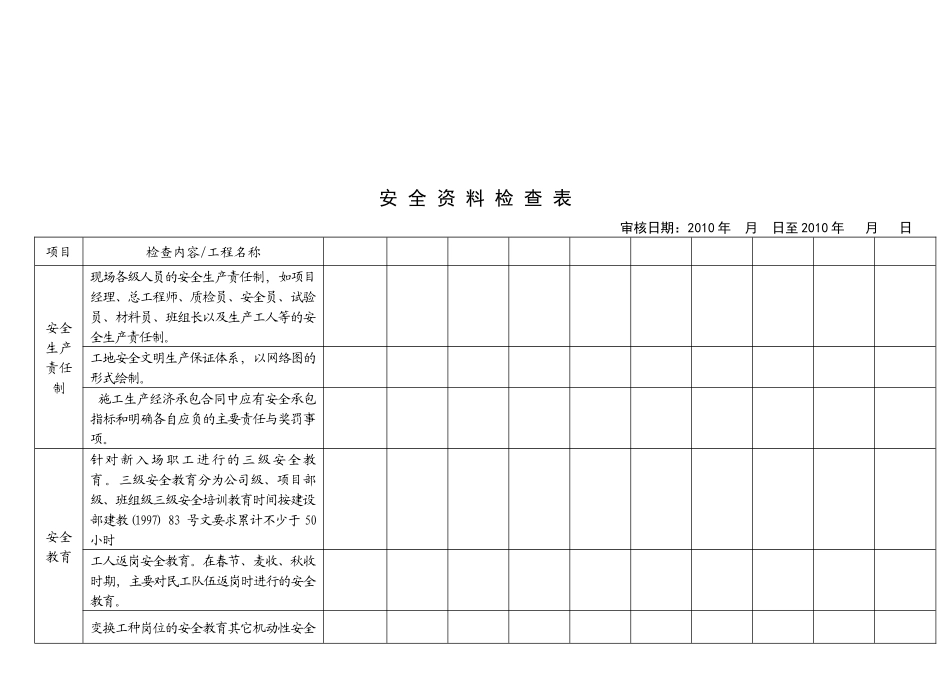 工程安全资料检查表_第1页