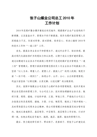 张子山煤业公司总工程XXXX年工作方案