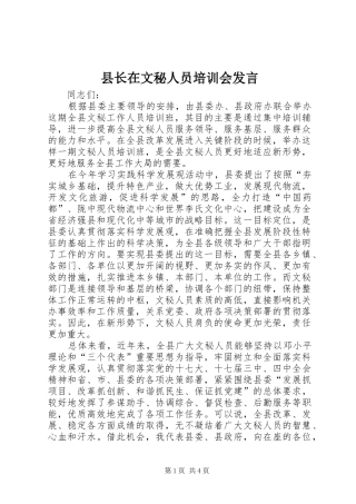 县长在文秘人员培训会发言稿