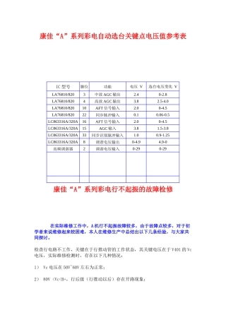 康佳A系列彩电资料与维修