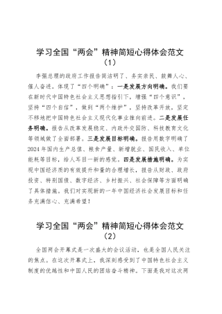 2024年两会精神简短心得体会工作报告全国研讨发言材料（5篇）