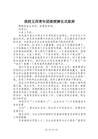 我校五四青年团委授牌仪式致辞演讲(5)