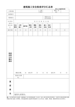 建筑施工安全检查评分表(房建、市政、公路、隧道)