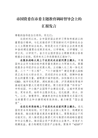 市国资委在市委主题教育调研督导会上的汇报发言