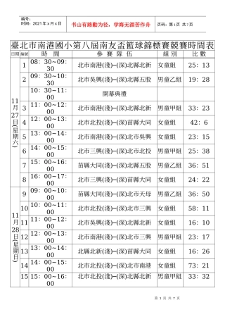 台北市南港国小第八届南友杯篮球锦标赛竞赛时间表