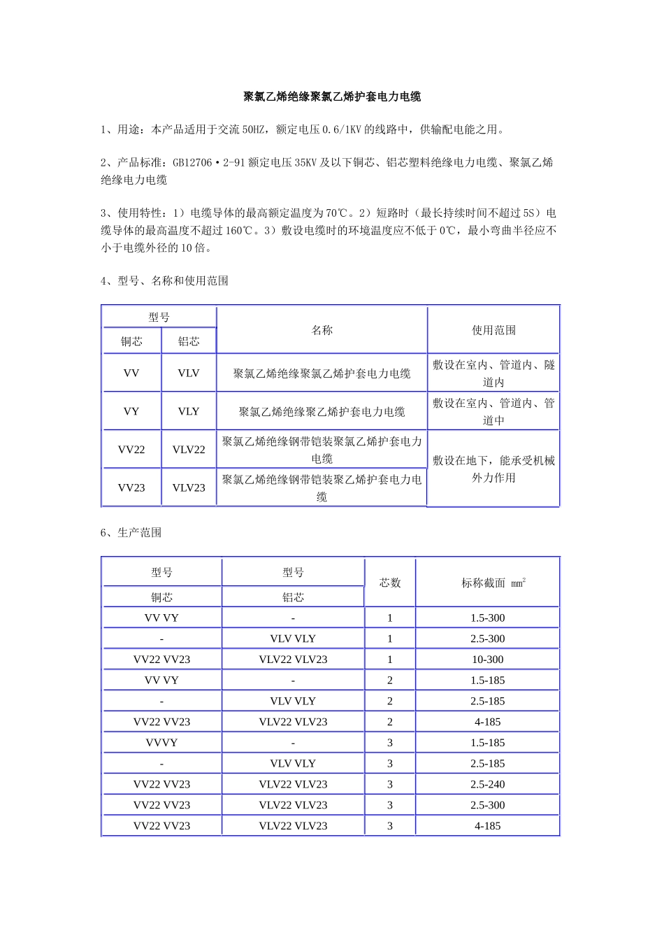 常用电力电缆规格型号_第1页
