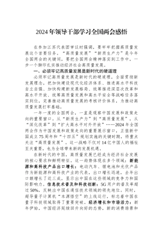 2024年领导干部学习全国两会感悟