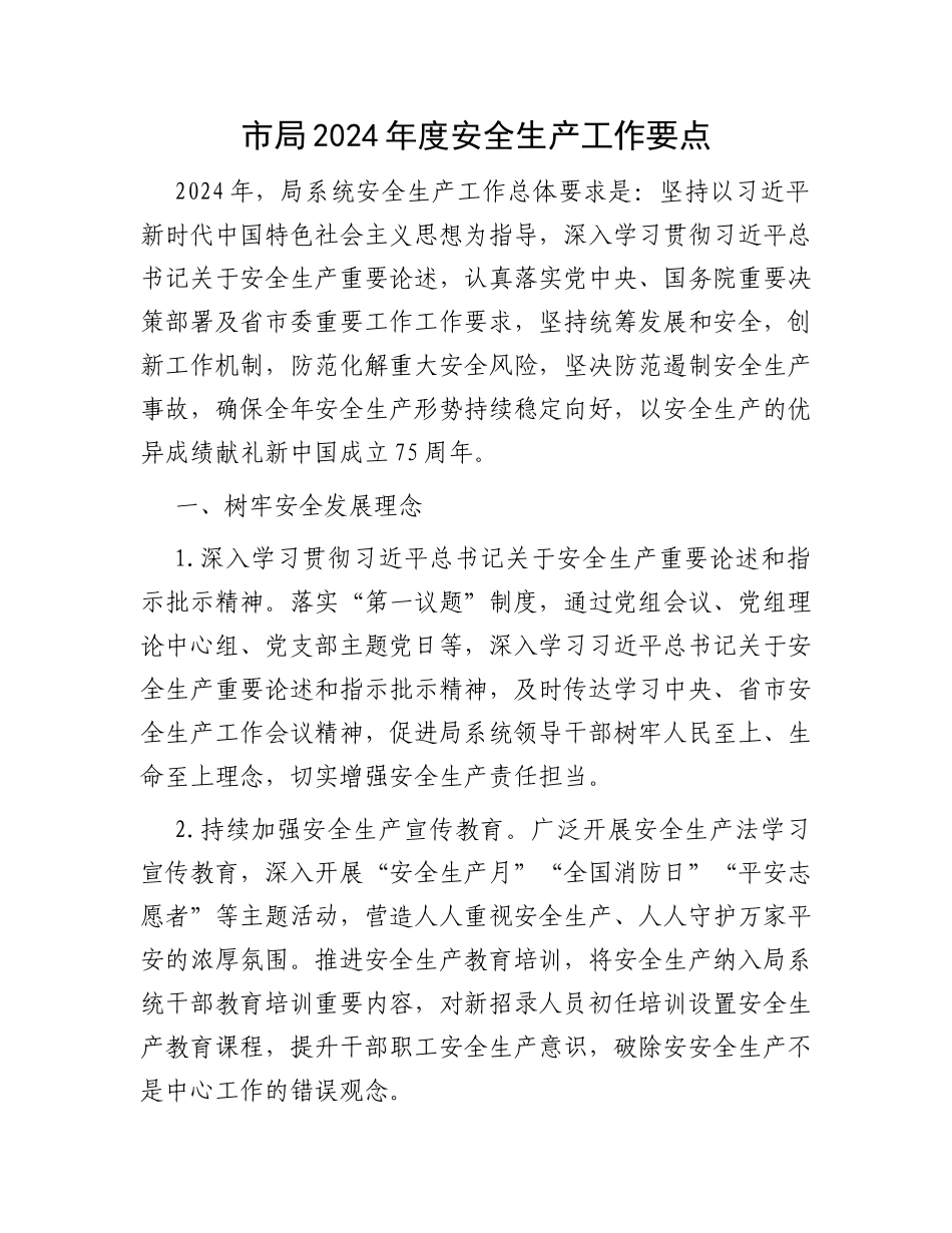 市局2024年度安全生产工作要点_第1页