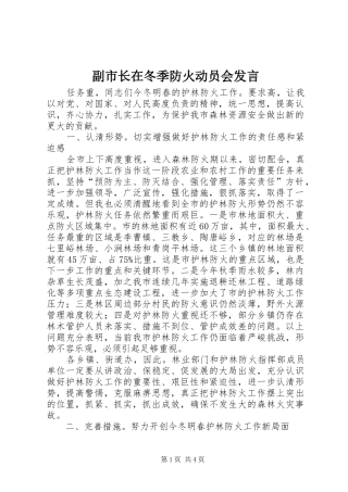副市长在冬季防火动员会发言稿
