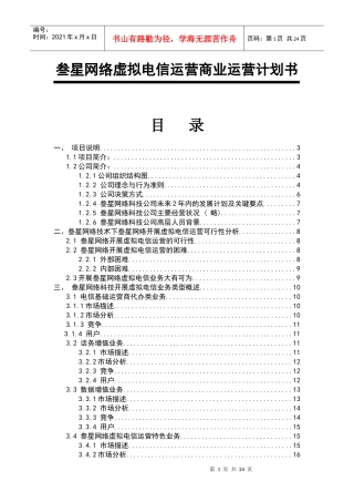 叁星网络虚拟电信运营商业运营计划书