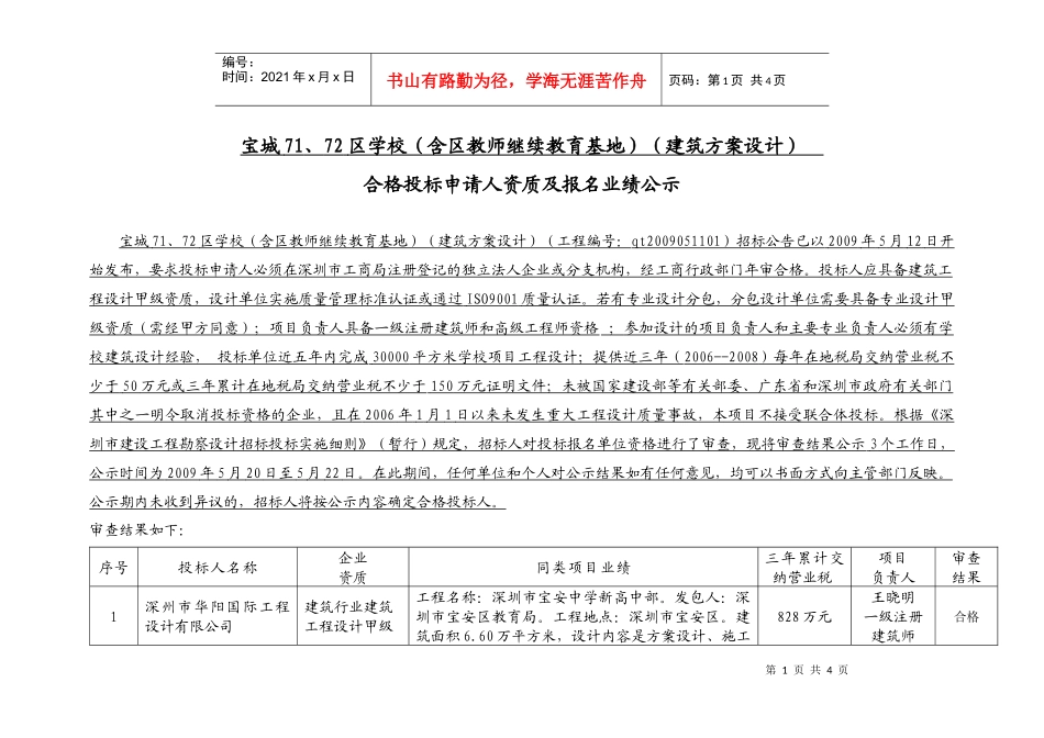 合格投标申请人资质及报名业绩公示_第1页
