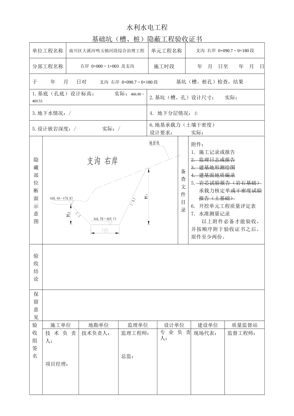基础坑(槽、桩)隐蔽工程验收证书-水利水电工程_第3页
