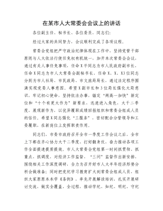 在某市人大常委会会议上的讲话