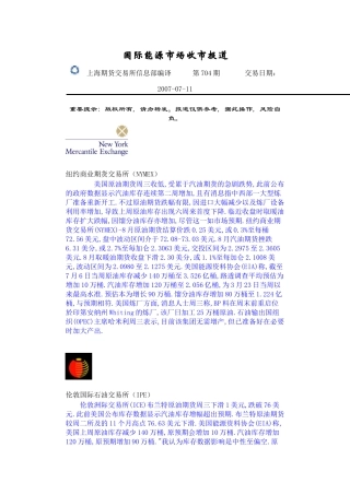 国际能源市场收市报道