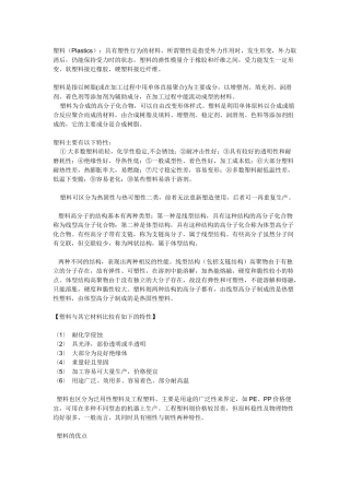 塑料（Plastics）：具有塑性行为的材料，所谓塑性是指受