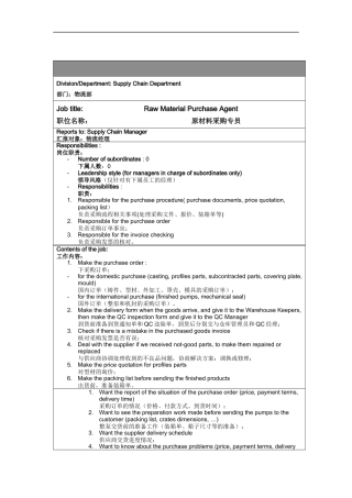 原材料采购专员岗位说明书