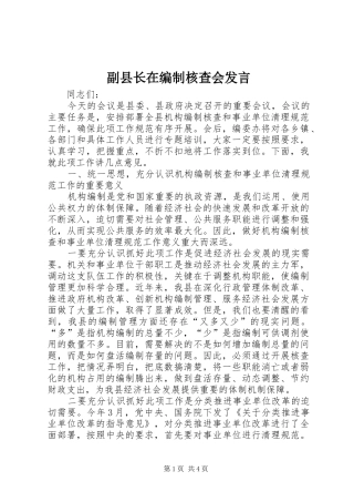 副县长在编制核查会发言稿