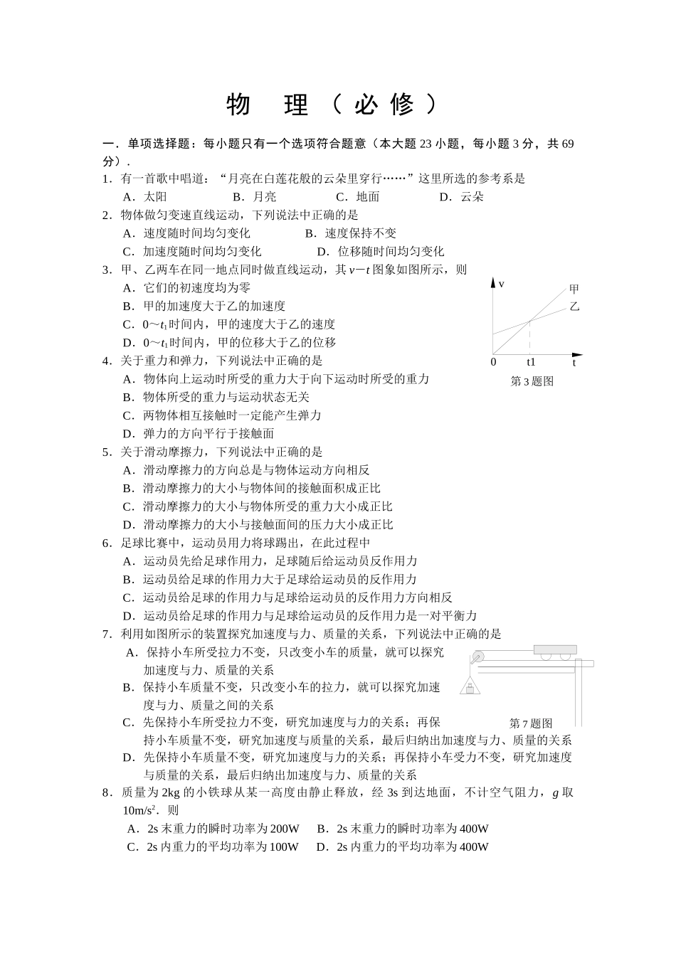 南通市普通高中学业水平测试模拟考试之物理_第2页