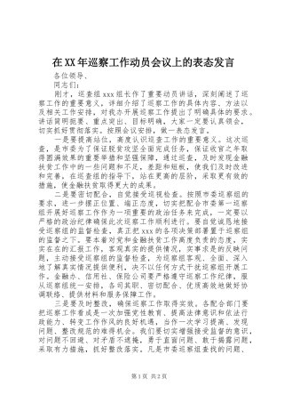 在XX年巡察工作动员会议上的表态发言稿