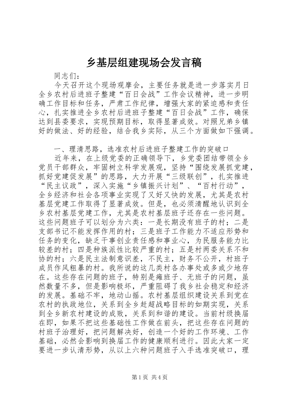 乡基层组建现场会发言_第1页