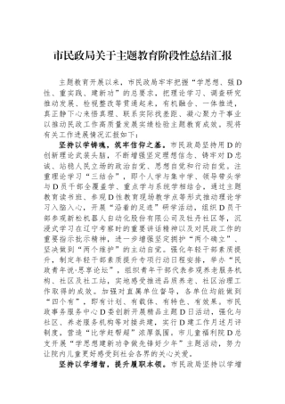 市民政局关于主题教育阶段性总结汇报